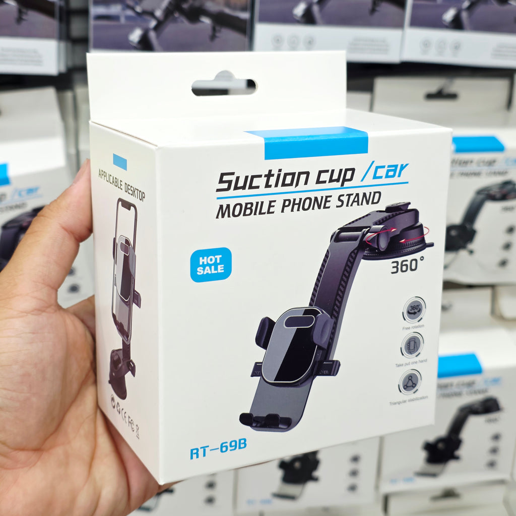 Vacuum 360 degree and height adjustable in-car phone holder placed in the dashboard