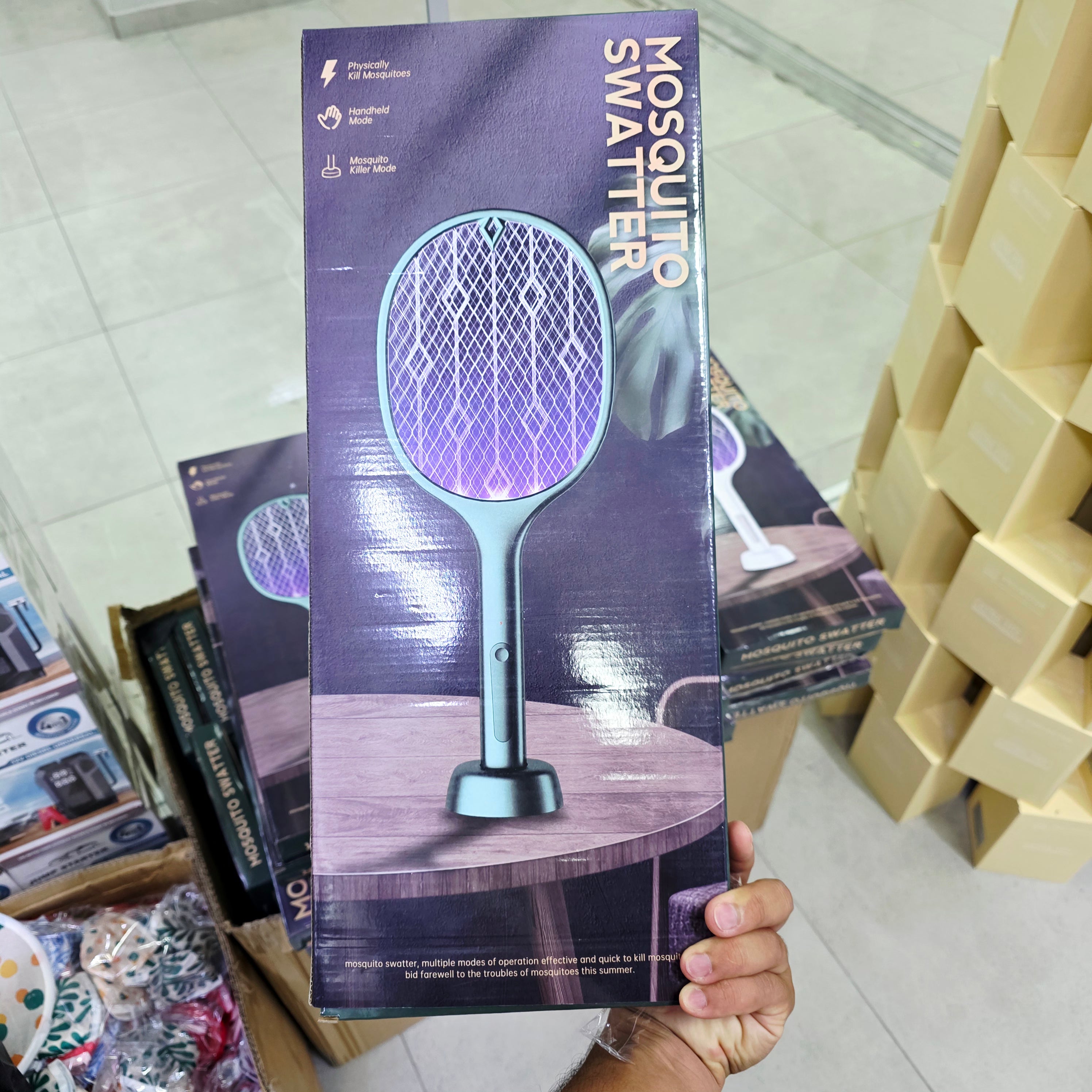 Şarjlı Elektrikli Sinek Öldürücü Raket - UV Işıklı Otomatik Sivrisinek Tuzağı ve Stantlı Sinek Raketi