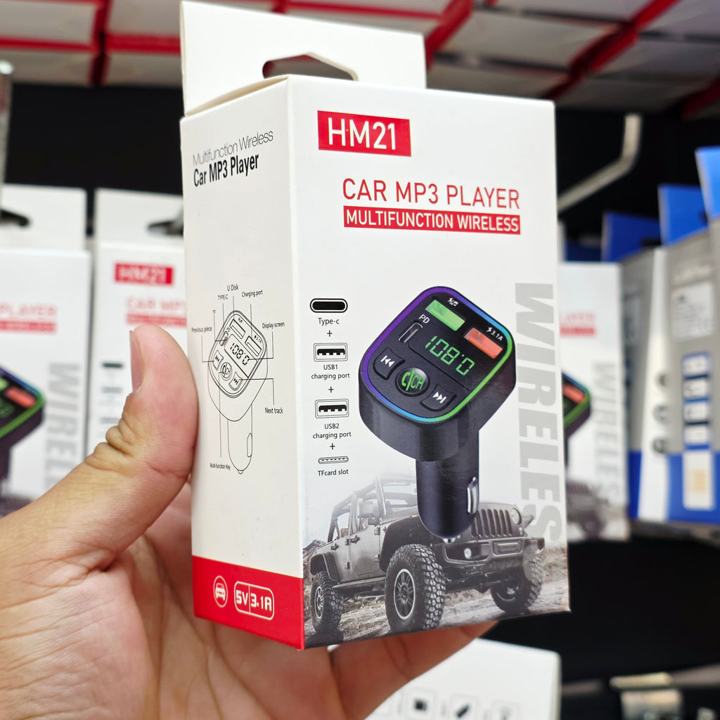In-Car Bluetooth FM Transmitter - Wireless MP3 Player with Dual USB + Type-C Fast Charging Ports