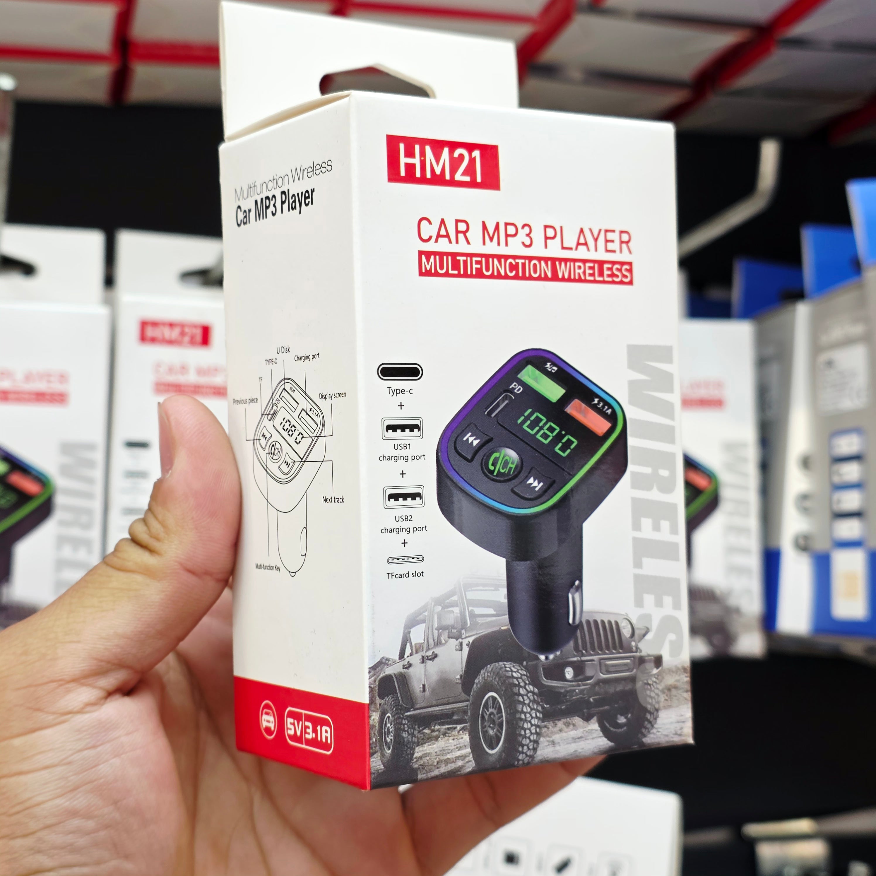 In-Car Bluetooth FM Transmitter - Wireless MP3 Player with Dual USB + Type-C Fast Charging Ports