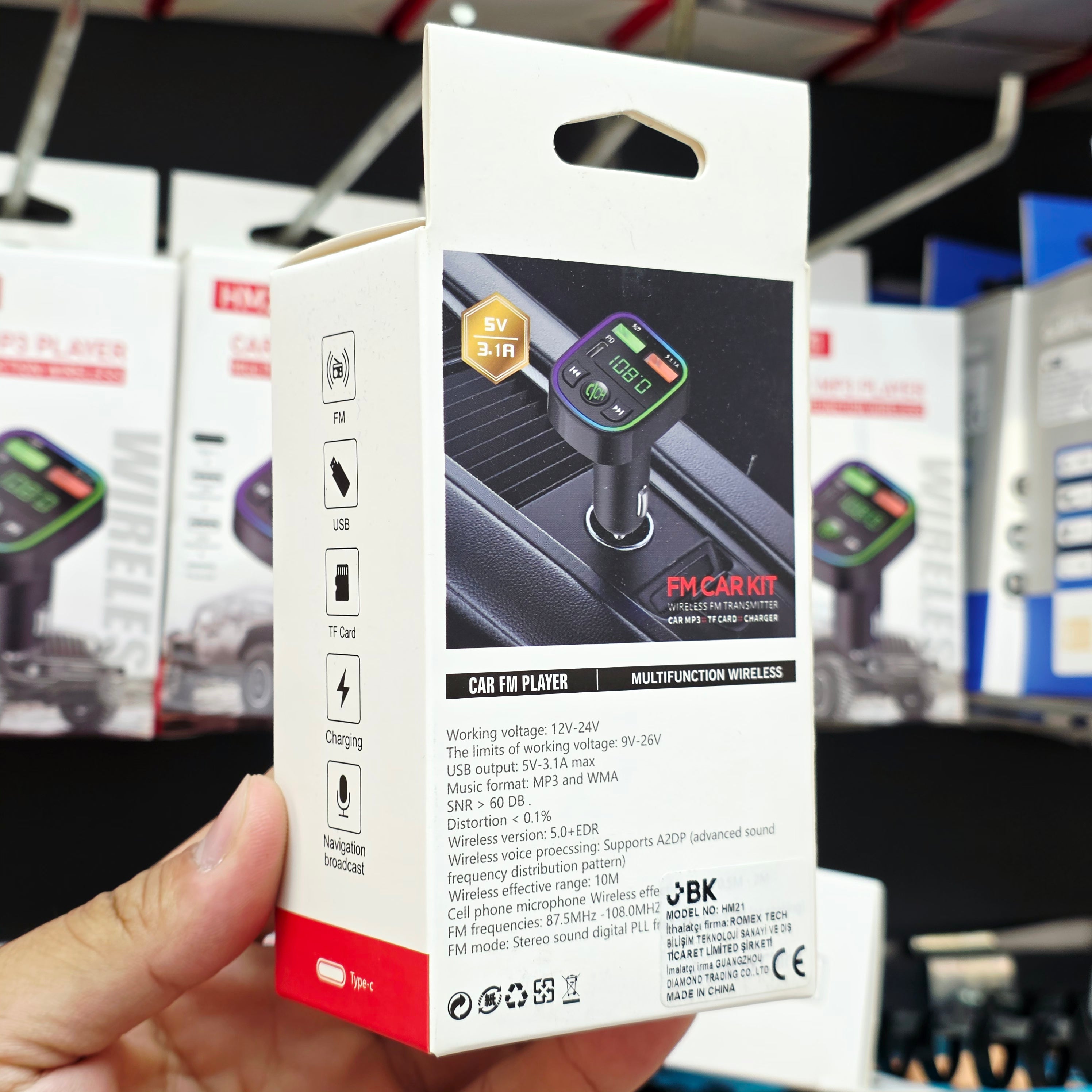 In-Car Bluetooth FM Transmitter - Wireless MP3 Player with Dual USB + Type-C Fast Charging Ports