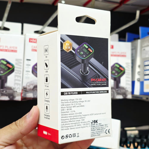 In-Car Bluetooth FM Transmitter - Wireless MP3 Player with Dual USB + Type-C Fast Charging Ports