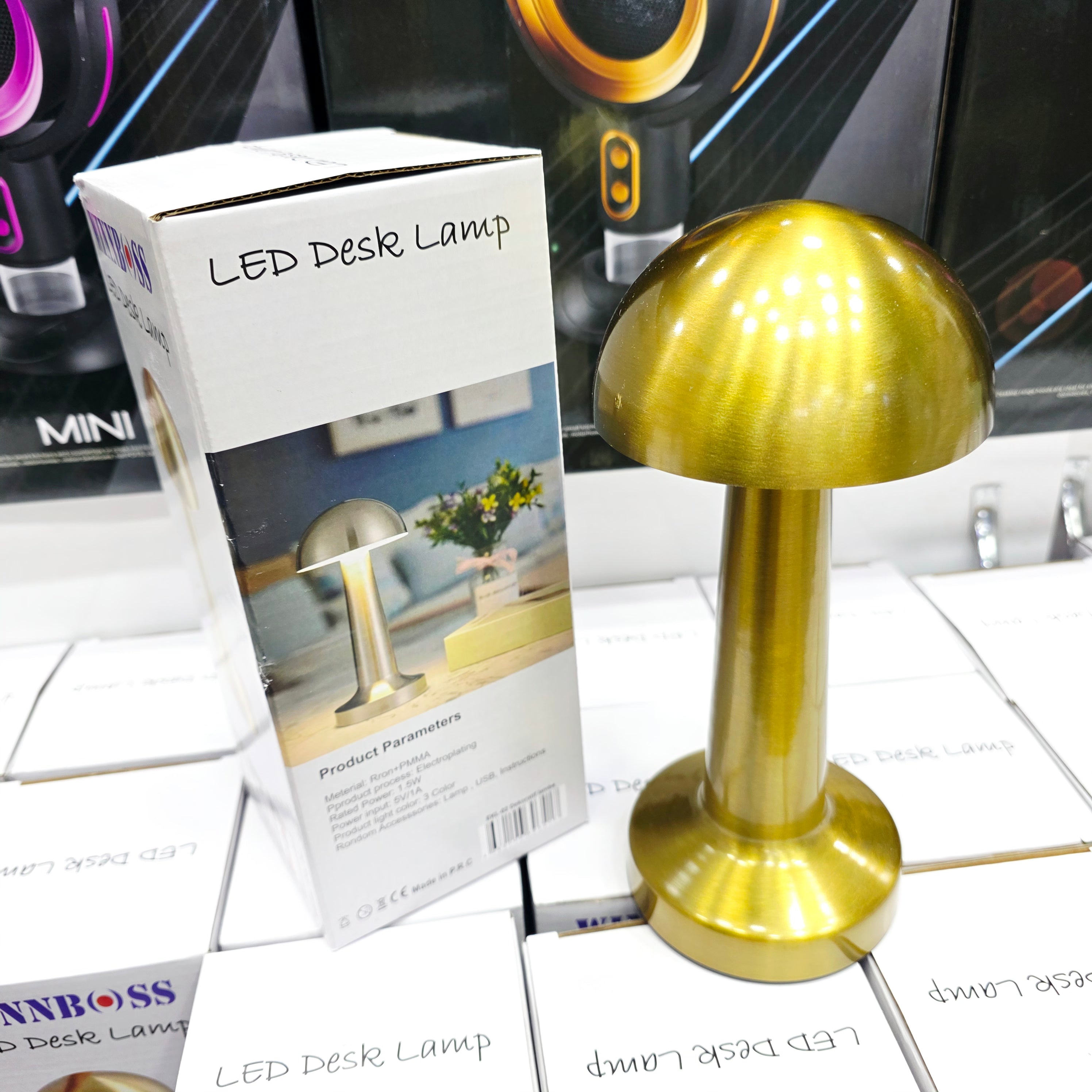 ( 5 adet ) Mantar Tasarımlı Şarjlı Kablosuz Dokunmatik LED Masa Lambası Gold - 3 Modlu Ayarlanabilir Gece Lambası Tucci