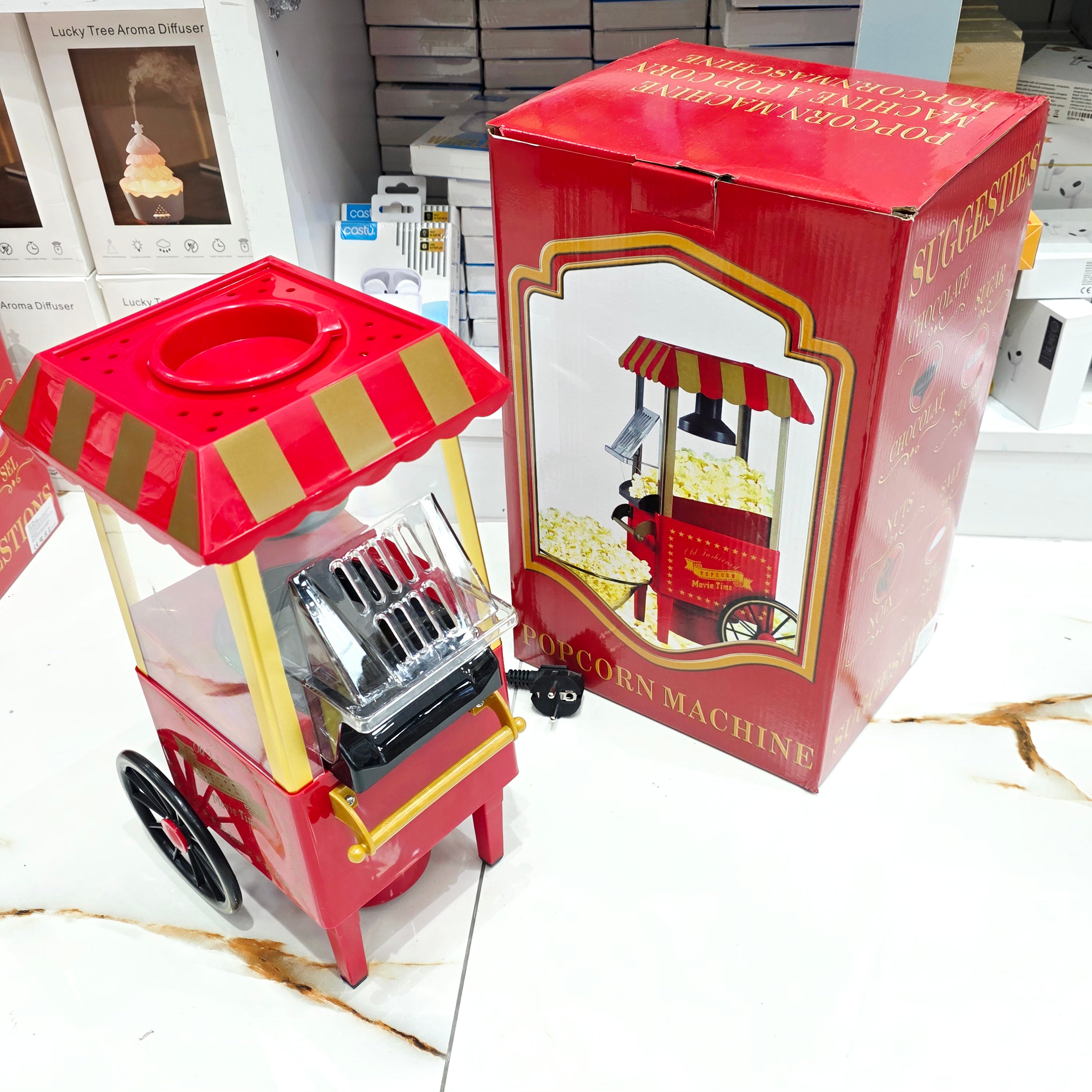 Nostaljik Mini Patlamış Mısır Makinesi - Retro Popcorn Arabası Tasarımlı Ev Tipi Yağsız Sıcak Hava Patlatıcı LENSUN