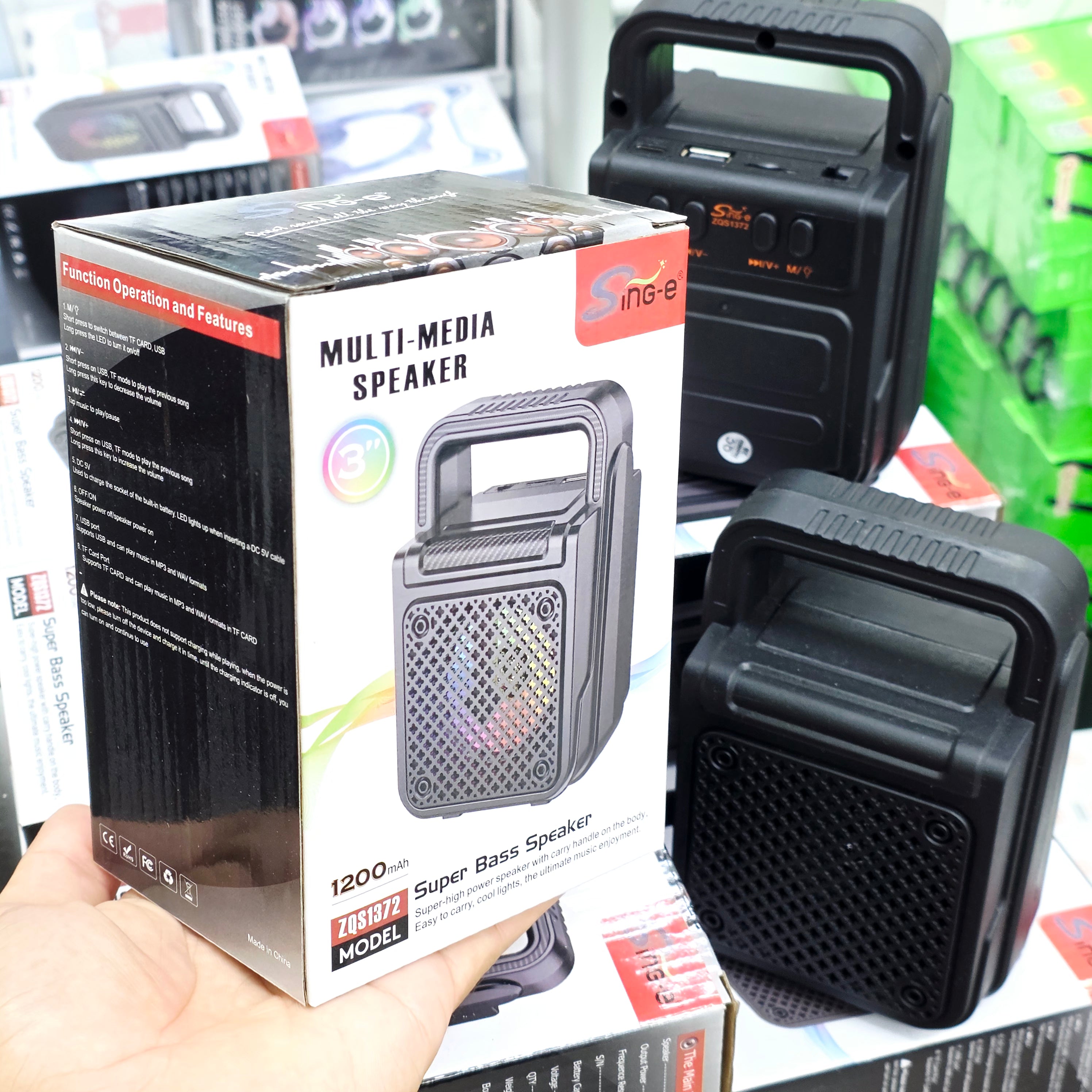 ( 5 adet ) ZQS1372 Taşınabilir Bluetooth Hoparlör - 1200mAh, Super Bass, RGB Işıklı, USB/TF Kart Destekli MBX