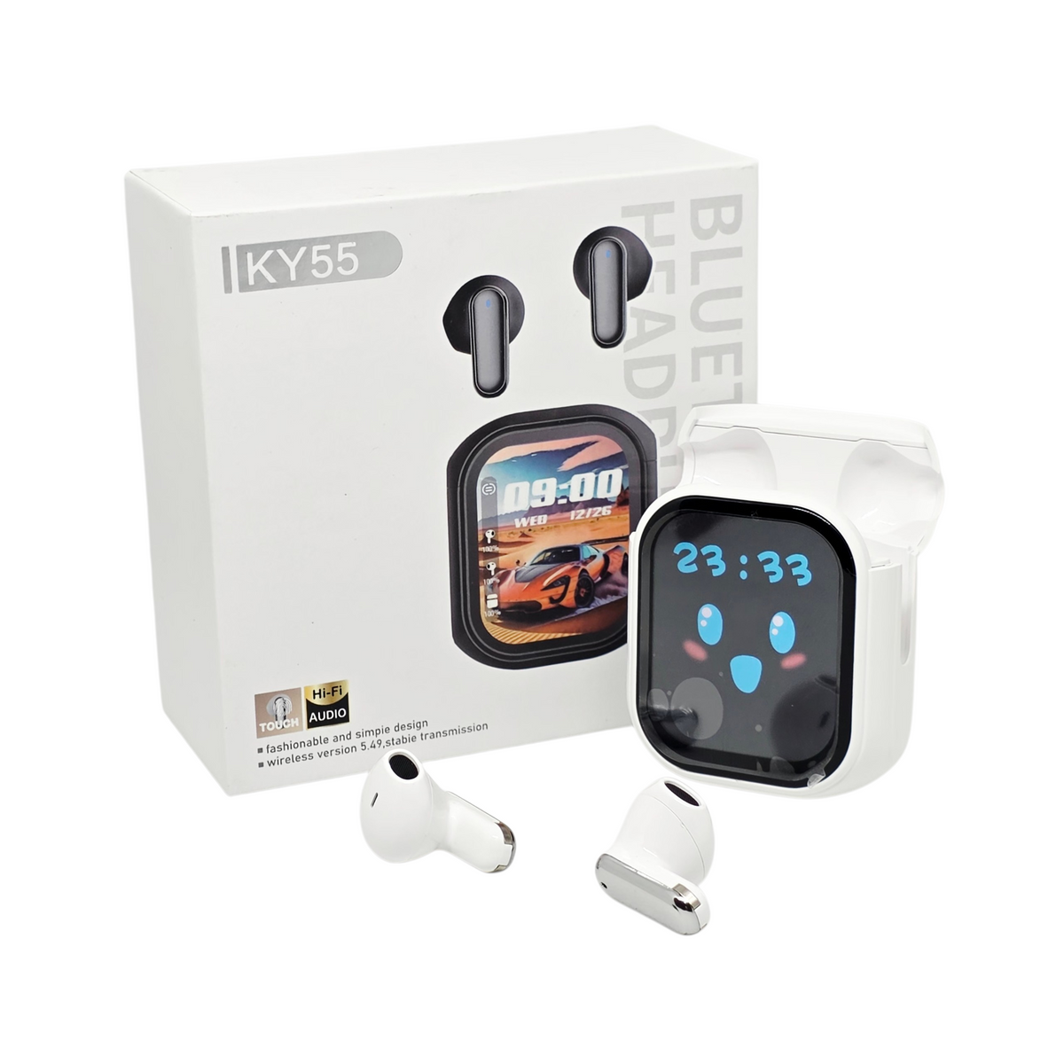 KY55 Akıllı Dijital Ekranlı TWS Bluetooth Kablosuz Kulak İçi Kulaklık - Beyaz JBK