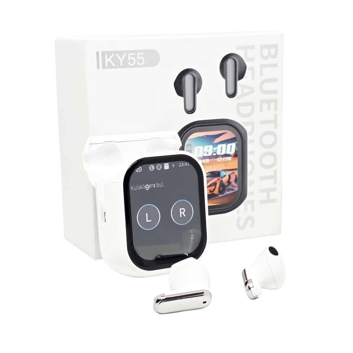 KY55 Akıllı Dijital Ekranlı TWS Bluetooth Kablosuz Kulak İçi Kulaklık - Beyaz JBK