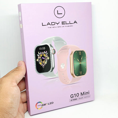 G10 Mini Kadın Akıllı Saat 41mm Süper AMOLED Ekran Taşlı Kasa Premium Tasarım (3 Kordonlu) lady ella Mstore