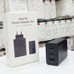 65W PD Üçlü Hızlı Şarj Adaptörü - Super Fast Charging Destekli, 2x Type-C 1x USB-A 3 Portlu Şarj Başlığı (Siyah) ÖZEL
