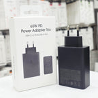 65W PD Üçlü Hızlı Şarj Adaptörü - Super Fast Charging Destekli, 2x Type-C 1x USB-A 3 Portlu Şarj Başlığı (Siyah) ÖZEL