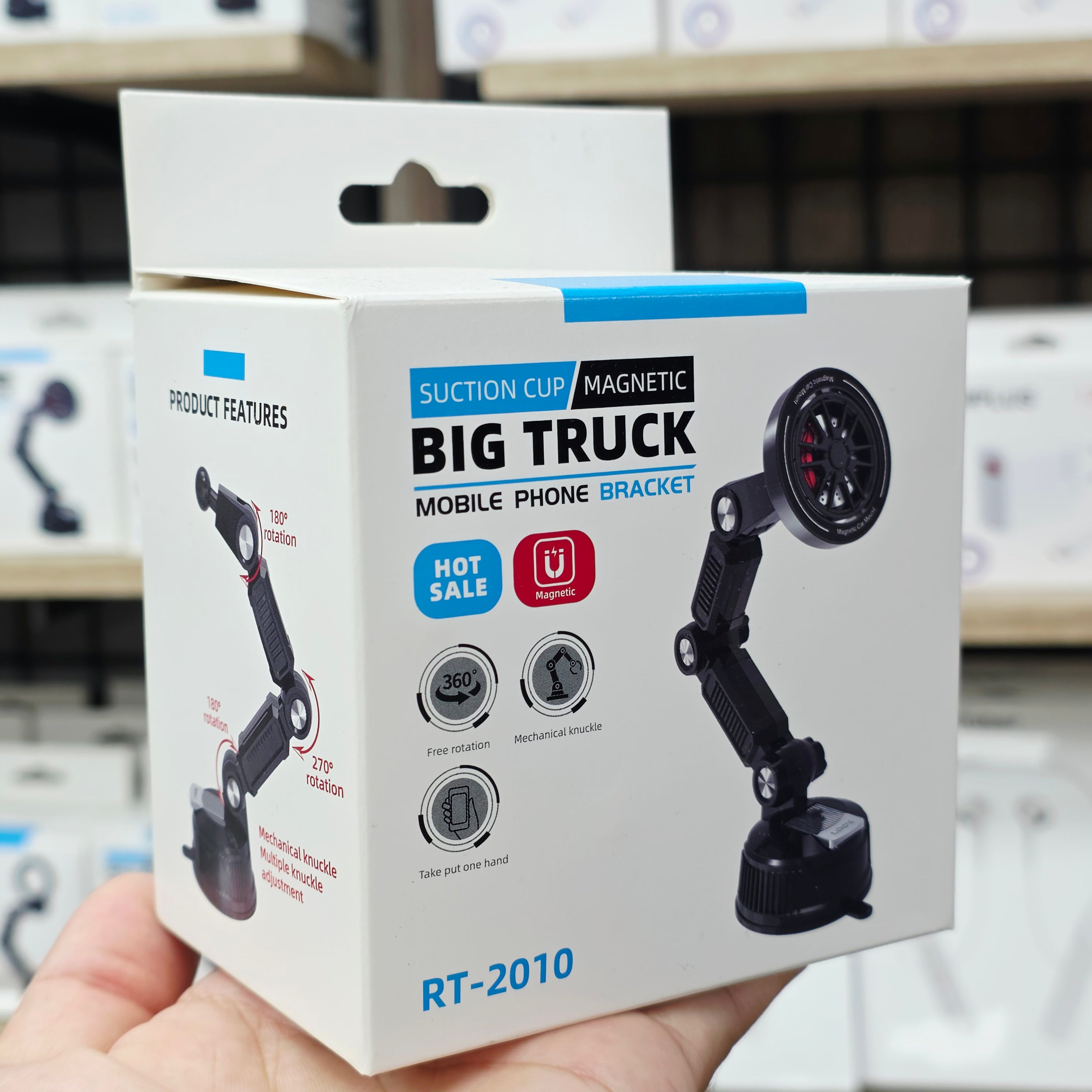 ( 5 adet ) RT-2010 Big Truck Vantuzlu Manyetik Araç İçi Telefon Tutucu - 360° Dönebilen Mekanik Kollu Torpido ve Cam Uyumlu Telefon Standı Zayden
