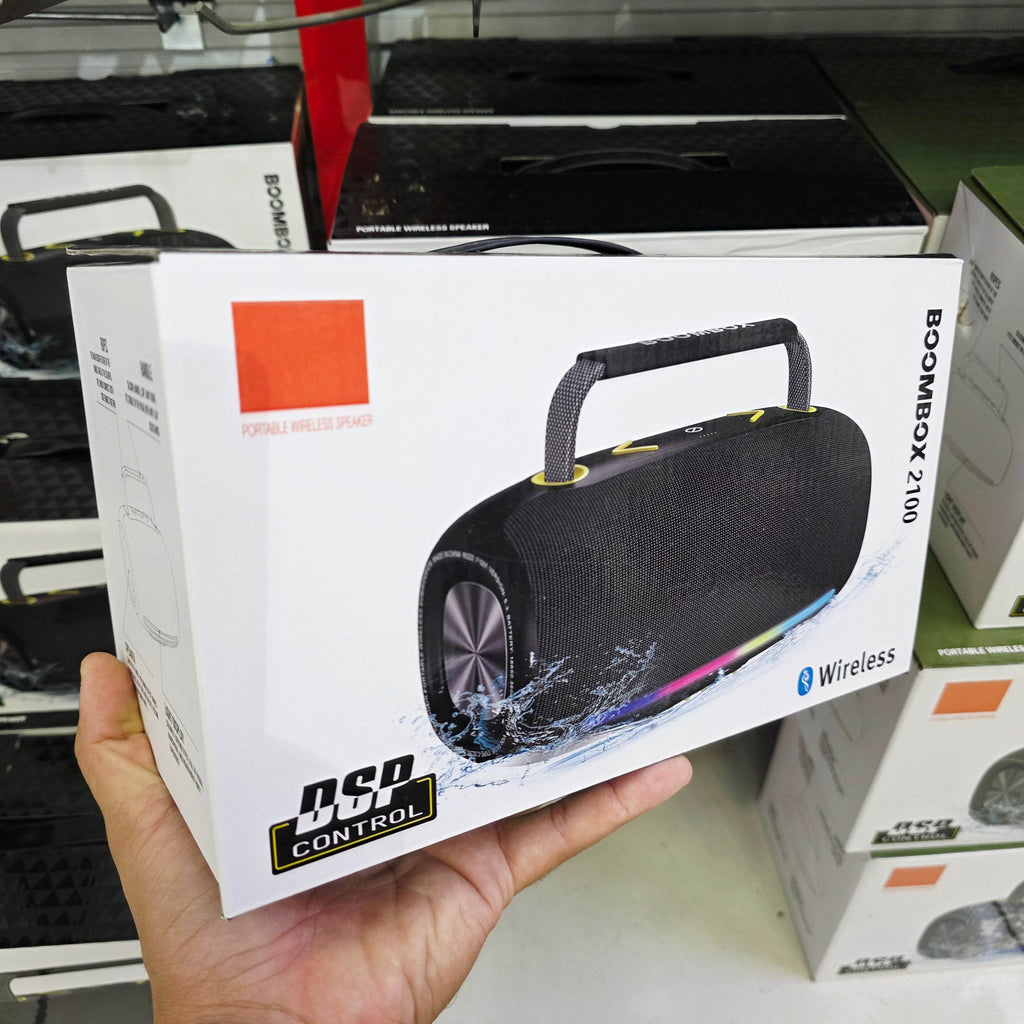 Boombox 2100 rgb ışıklı 360 derece steario ses güçlü çift bass, suya dayanıklı taşınabilir bluetooth hoparlör - H3W - KolayMagza
