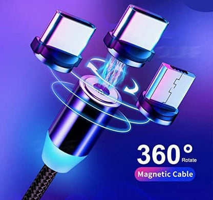 X-cable 3-in-1 2a magnetic metal charging cable | micro usb + type-c + lightning connector | 360° rotating magnetic cable - S3J