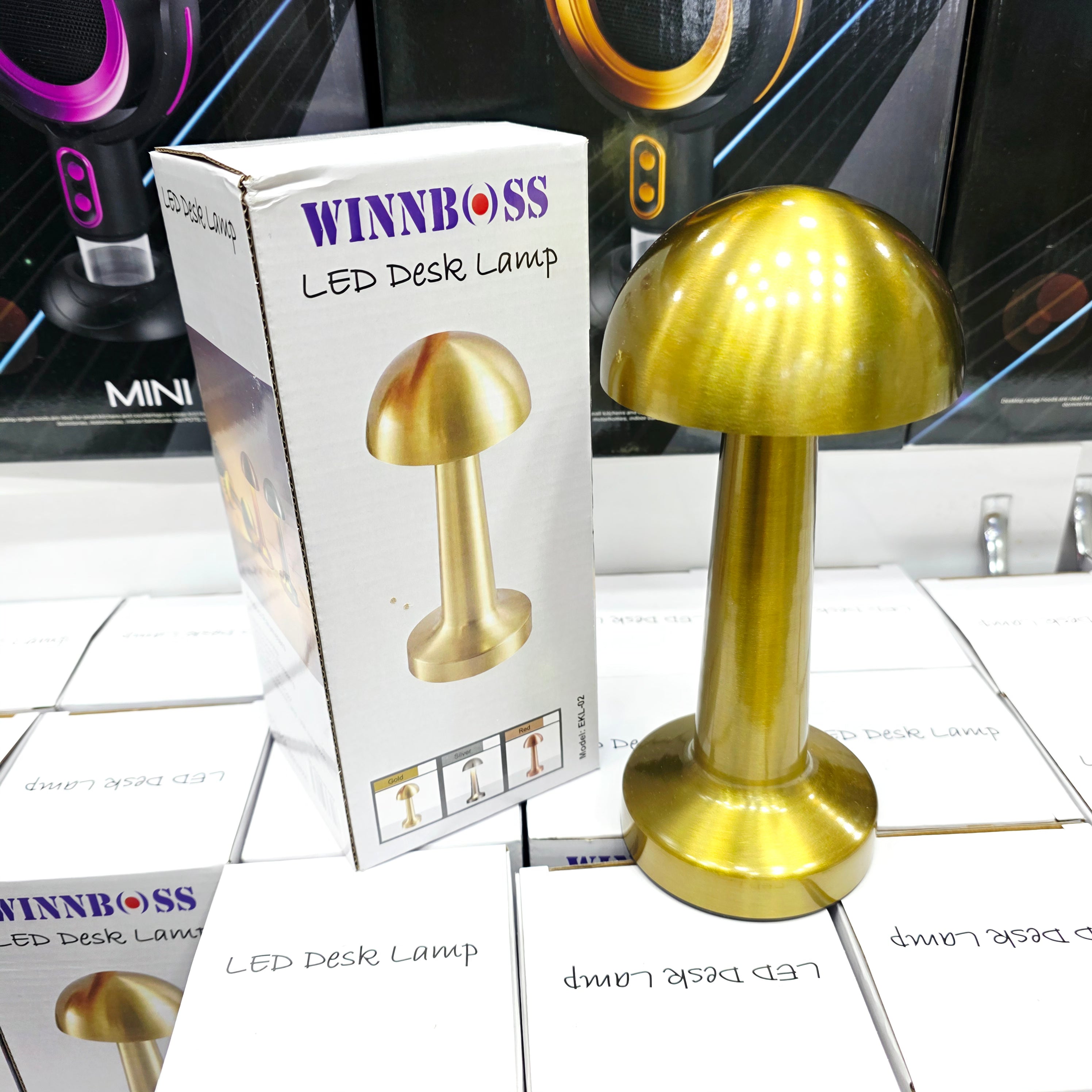 ( 5 adet ) Mantar Tasarımlı Şarjlı Kablosuz Dokunmatik LED Masa Lambası Gold - 3 Modlu Ayarlanabilir Gece Lambası Tucci