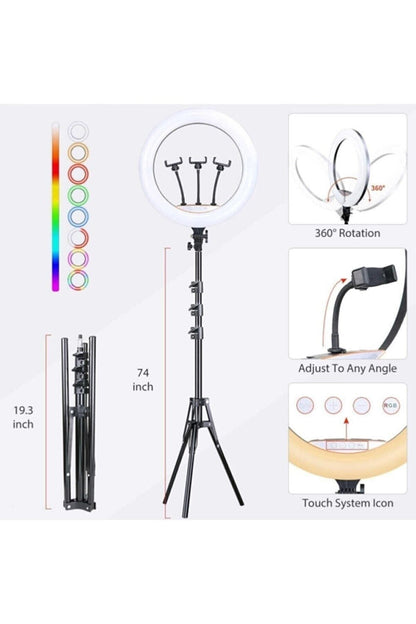 mj18 - 45cm led rgb selfie ışığı ring light + tripod ayak dahil