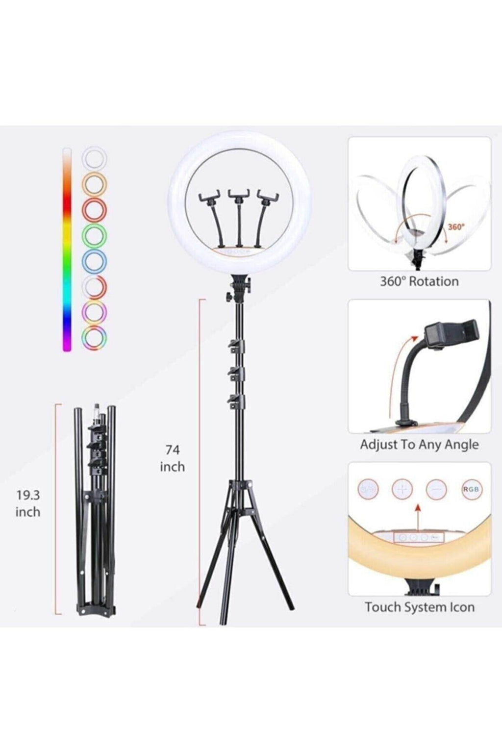 Mj18 - 45cm led rgb selfie ışığı ring light + tripod ayak dahil - G1K - KolayMagza
