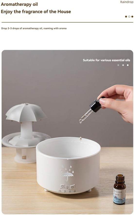 V88 3'ü 1 arada Yağmur Damlası Nemlendirici ve Esansiyel Yağ Difüzörü, Serin Sis, 360 Derece Şelale, Fısıltılı Yağmur Sesi ve 7 Ruh Hali Işığı, Şemsiye Tasarımlı Hava Nemlendirici, Ev, Yatak Odası, Oturma Odası - H3Y - KolayMagza