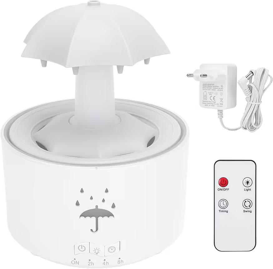 V88 3'ü 1 arada Yağmur Damlası Nemlendirici ve Esansiyel Yağ Difüzörü, Serin Sis, 360 Derece Şelale, Fısıltılı Yağmur Sesi ve 7 Ruh Hali Işığı, Şemsiye Tasarımlı Hava Nemlendirici, Ev, Yatak Odası, Oturma Odası - H3Y - KolayMagza