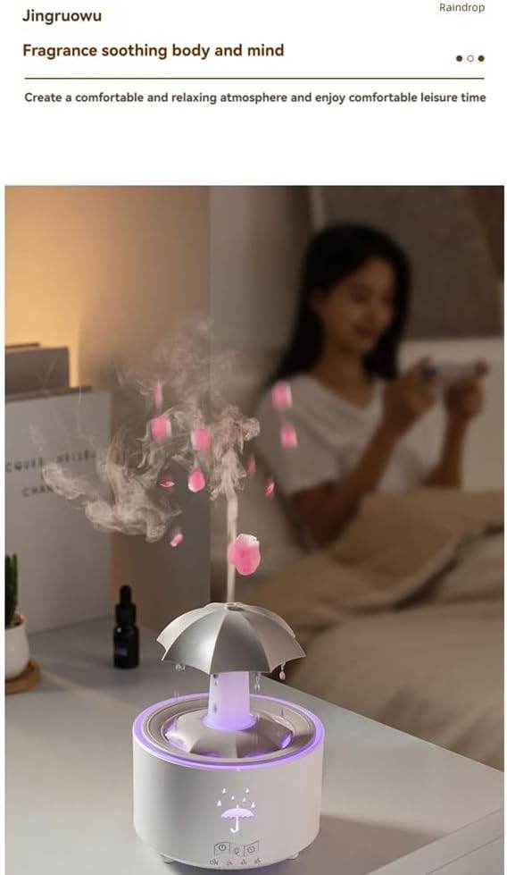 V88 3'ü 1 arada Yağmur Damlası Nemlendirici ve Esansiyel Yağ Difüzörü, Serin Sis, 360 Derece Şelale, Fısıltılı Yağmur Sesi ve 7 Ruh Hali Işığı, Şemsiye Tasarımlı Hava Nemlendirici, Ev, Yatak Odası, Oturma Odası - H3Y - KolayMagza