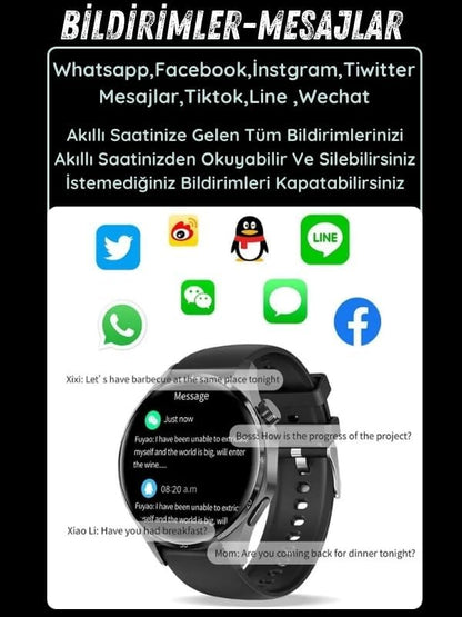 GT4 Max Premium Klasik Erkek Akıllı Saat Amoled Ekranlı Sesli Görüşme Yapan NFC,GPS,Spor Takibi,Rehber Kaydı Android&iOS İphone Huawei Xiaomi Uyumlu Kol Saati - A3J