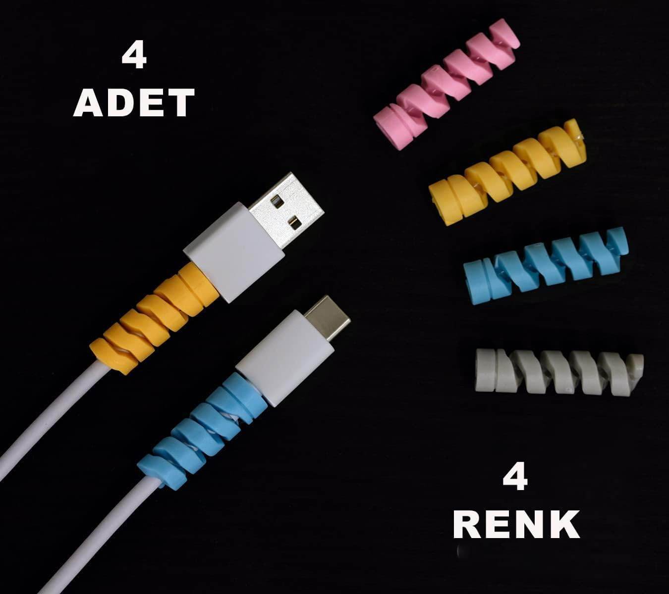 Sipiral silikon kablo koruyucu 4 adet - G1E - KolayMagza