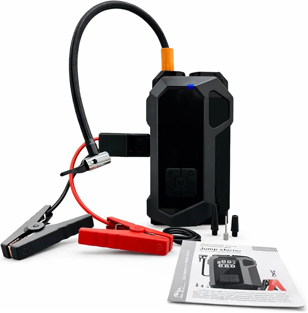4'ü 1 Arada Taşınabilir Araç Akü Takviye Cihazı (Jump Starter) ve Dijital Hava Kompresörü - 12V Diesel Universal + el fenerli