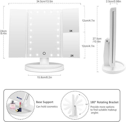 21 LED adjustable illuminated tabletop makeup mirror 1x 2x 3x magnifying touch screen - G3U