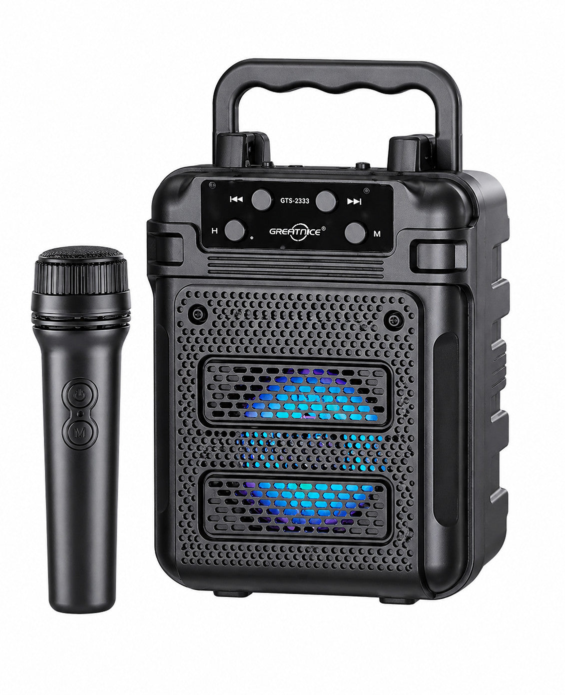 GTS-2333 Kablosuz Karaoke Mikrofonlu Işıklı Taşınabilir Bluetooth Hoparlör 3 İnç fm radyolu CARBON