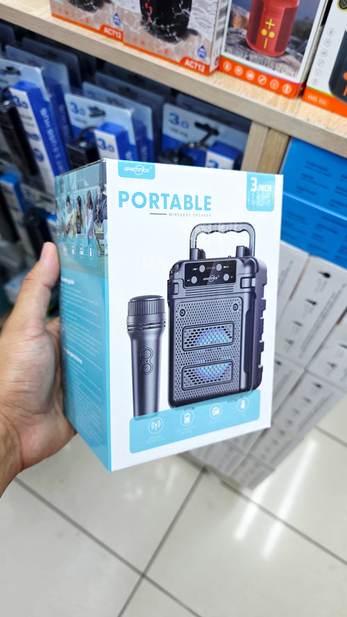 GTS-2333 Kablosuz Karaoke Mikrofonlu Işıklı Taşınabilir Bluetooth Hoparlör 3 İnç fm radyolu CARBON