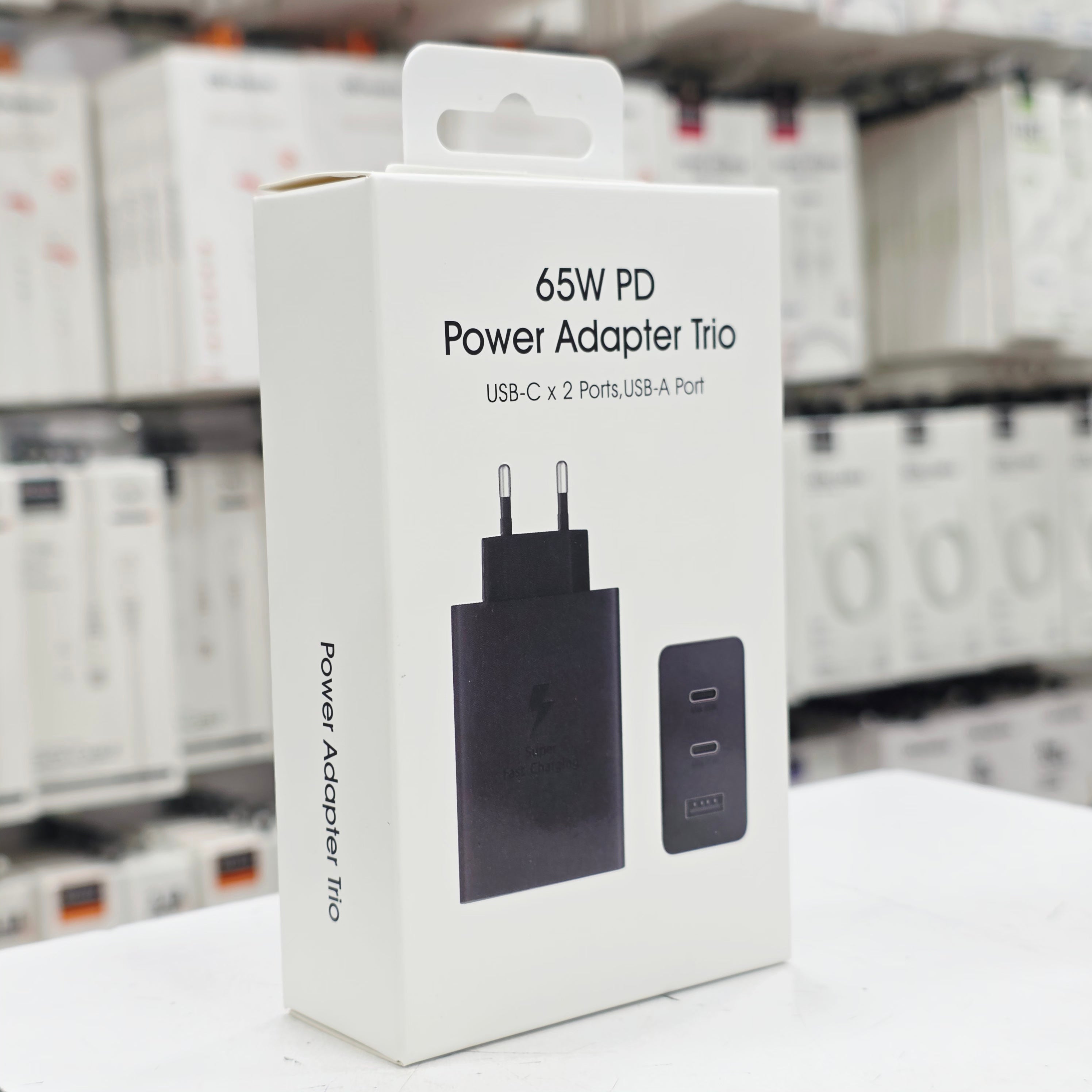 65W PD Üçlü Hızlı Şarj Adaptörü - Super Fast Charging Destekli, 2x Type-C 1x USB-A 3 Portlu Şarj Başlığı (Siyah) ÖZEL