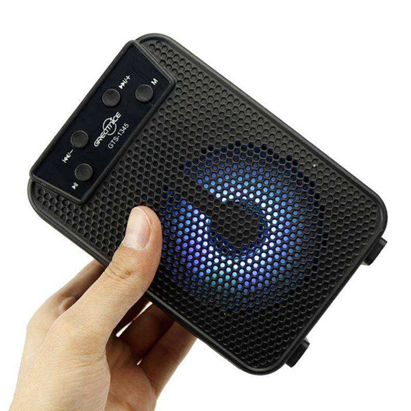 GTS-1345 3 inç Şarj Edilebilir Kablosuz Bluetooth Hoparlör - FM Radyo, USB ve Micro SD Girişli Taşınabilir Işıklı Speaker CARBON