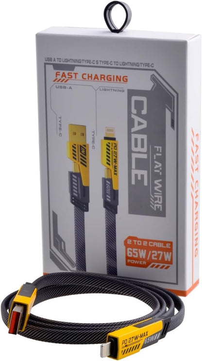 كابل شحن سريع مضفر 4 في 1 | 65 واط PD وشحن سريع 25 واط | USB وType-C إلى Lightning وType-C