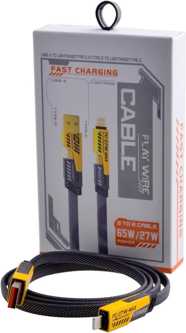 4ü1 arada örgülü hızlı şarj kablosu | 65w pd & 25w hızlı şarj | usb & type-c to lightning & type-c - S3İ - KolayMagza KM Technology