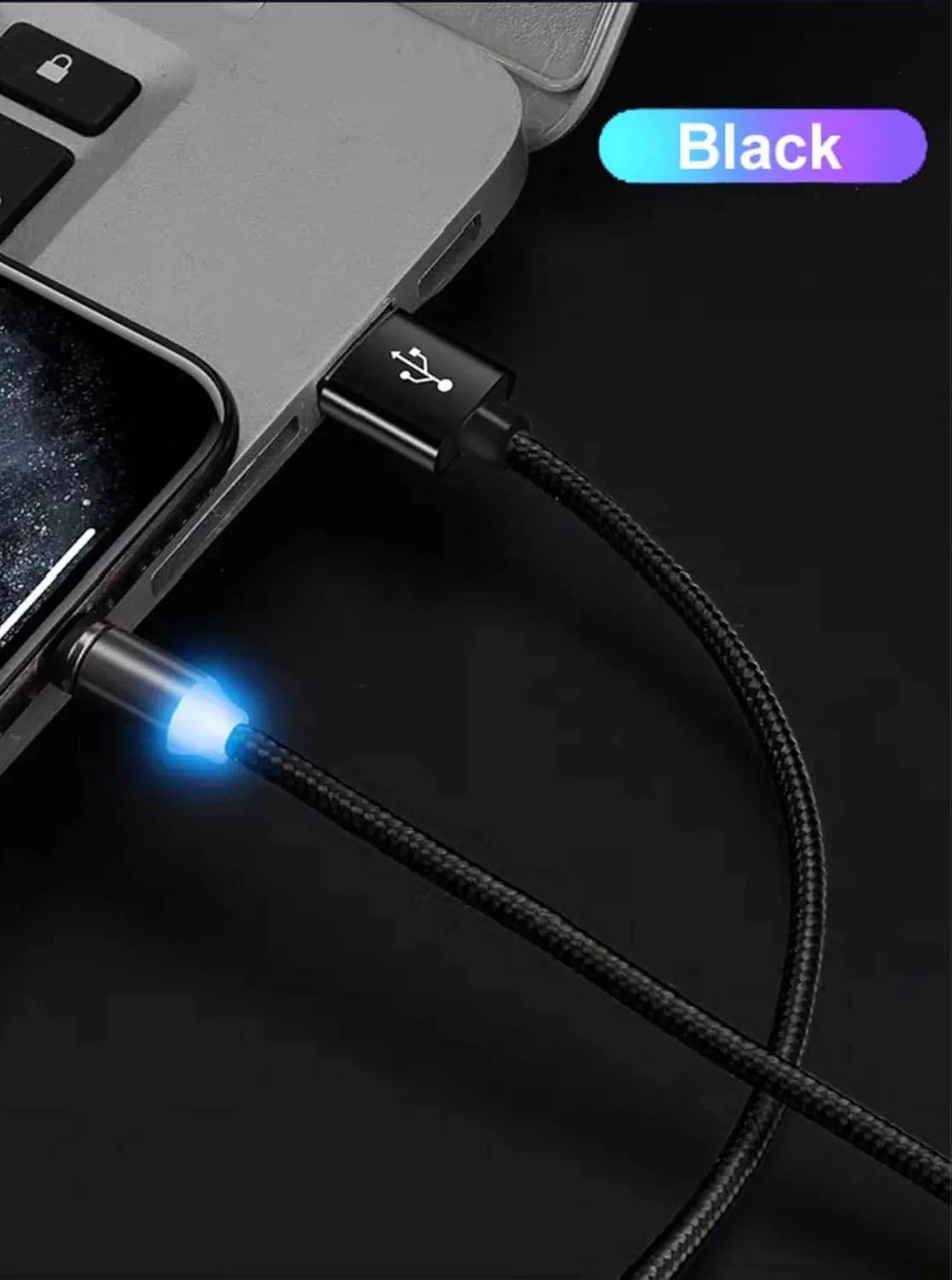 X-cable 3'ü 1 arada 2a mıknatıslı metal şarj kablosu | micro usb + type-c + lightning uçlu | 360° dönebilen manyetik kablo - S3J - KolayMagza KM Technology