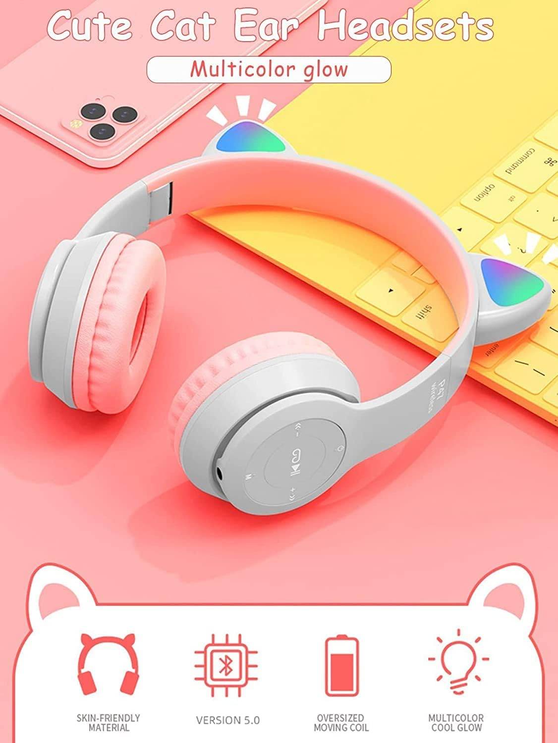 P47m kedili led ışıklı katlanabilir hafıza kartı destekli kafa üstü bluetooth kulaklık - U1G - KolayMagza