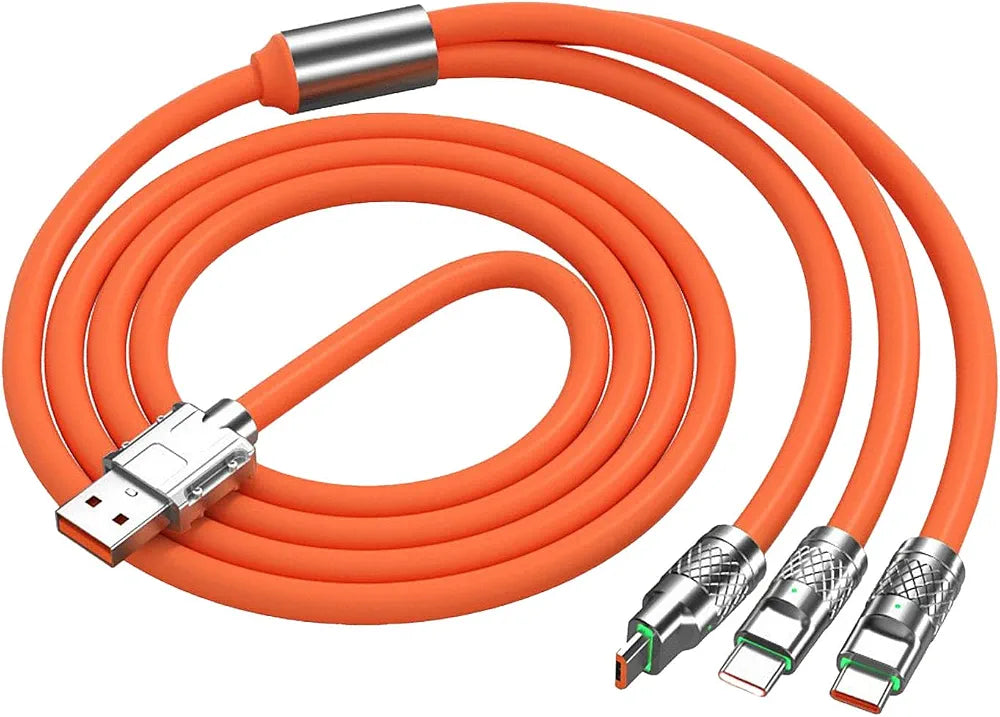 ( 5 adet ) 3'ü 1 Arada Hızlı Şarj Kablosu - Type-C, Lightning, Micro USB Dönüştürücü, Örgü Tasarımlı Turuncu Veri ve şarj Kablosu JBK