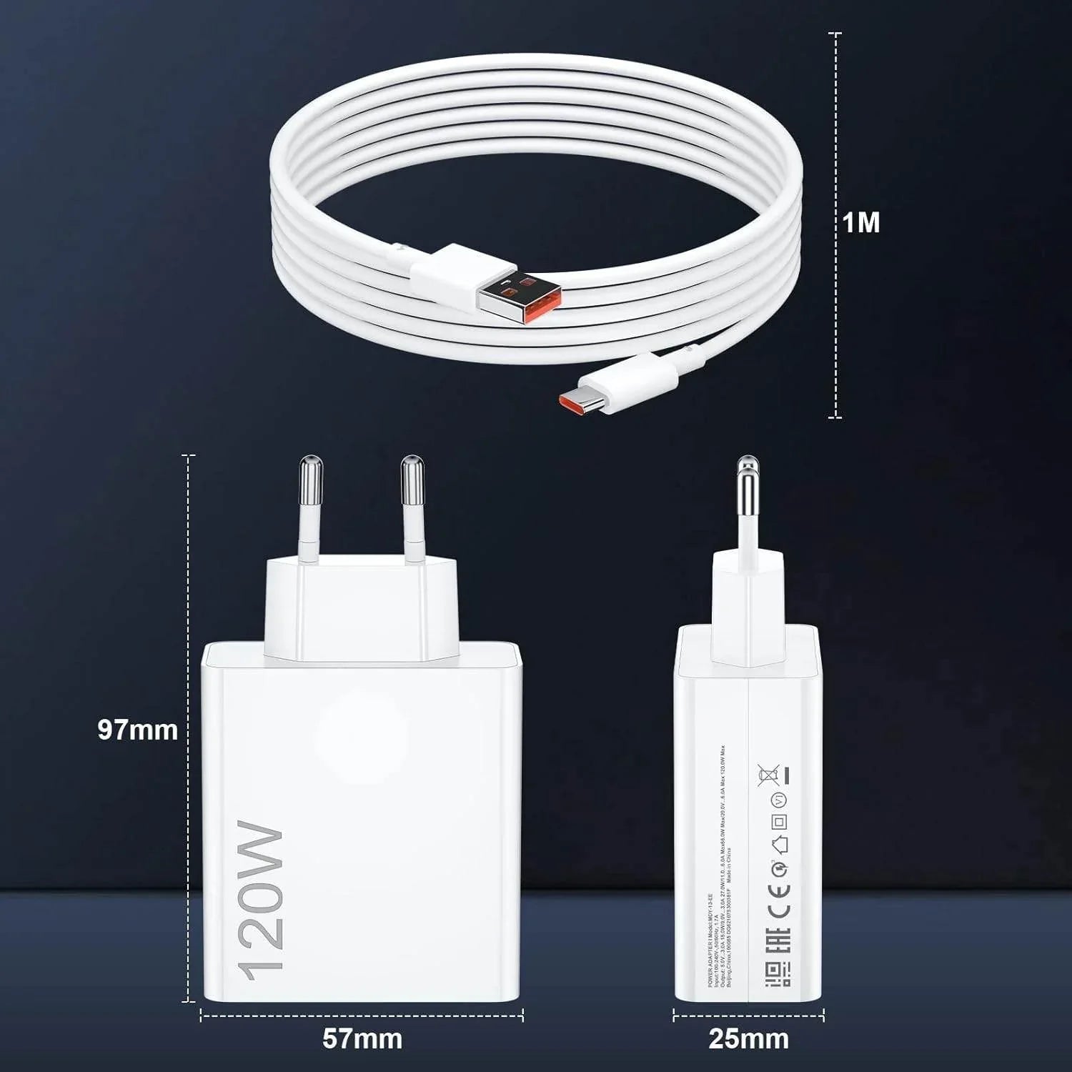 120w saniyeli turbo destekli usb çıkışlı başlık ve usb typec kablo şarj seti