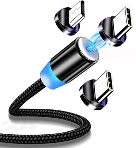 X-cable 3-in-1 2a magnetic metal charging cable | micro usb + type-c + lightning connector | 360° rotating magnetic cable - S3J