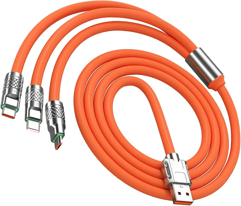 ( 5 adet ) 3'ü 1 Arada Hızlı Şarj Kablosu - Type-C, Lightning, Micro USB Dönüştürücü, Örgü Tasarımlı Turuncu Veri ve şarj Kablosu JBK