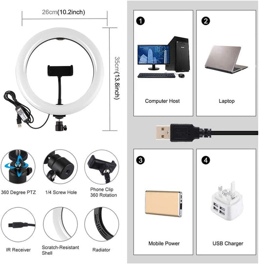 Mj26 rgb led çok renkli selfie ring light 10 inç (26 cm) rtipodlu ayak dahil