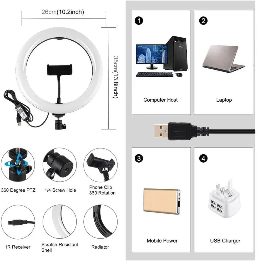 Mj26 rgb led çok renkli selfie ring light 10 inç (26 cm) rtipodlu ayak dahil - G1J - KolayMagza KM Technology