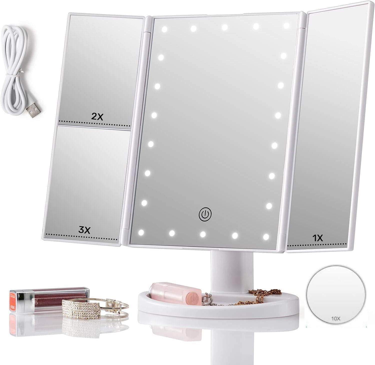 21 led ayaarlanabilir ışıklı masa üstü makyaj aynası 1x 2x 3x büyüteçli dokunmatik ekran - G3U - KolayMagza