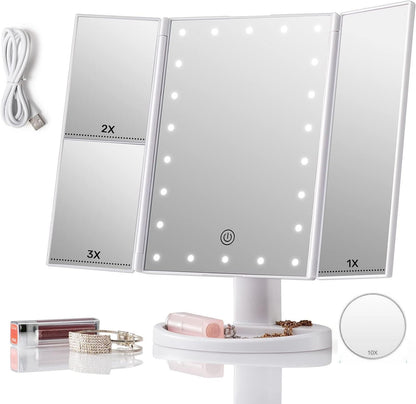 21 LED adjustable illuminated tabletop makeup mirror 1x 2x 3x magnifying touch screen - G3U