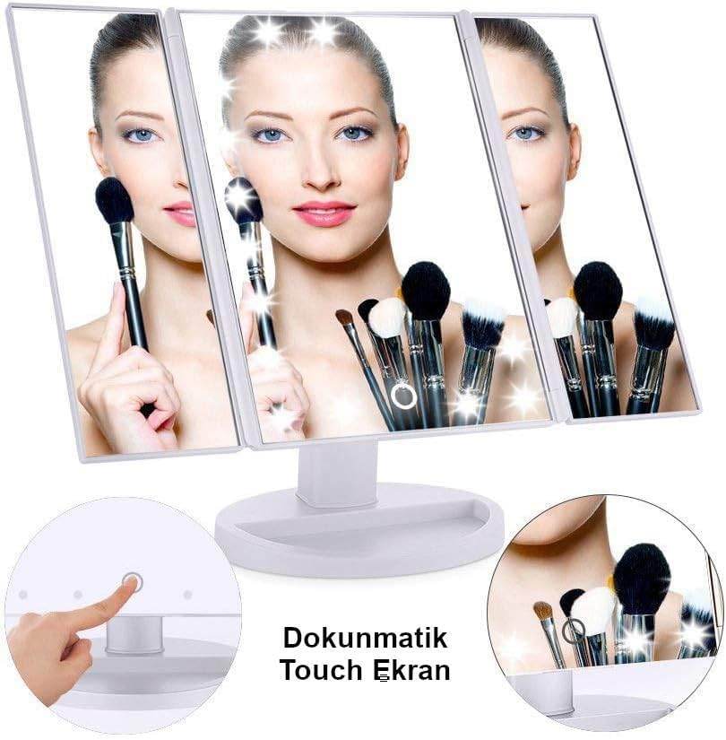 21 led ayaarlanabilir ışıklı masa üstü makyaj aynası 1x 2x 3x büyüteçli dokunmatik ekran - G3U - KolayMagza