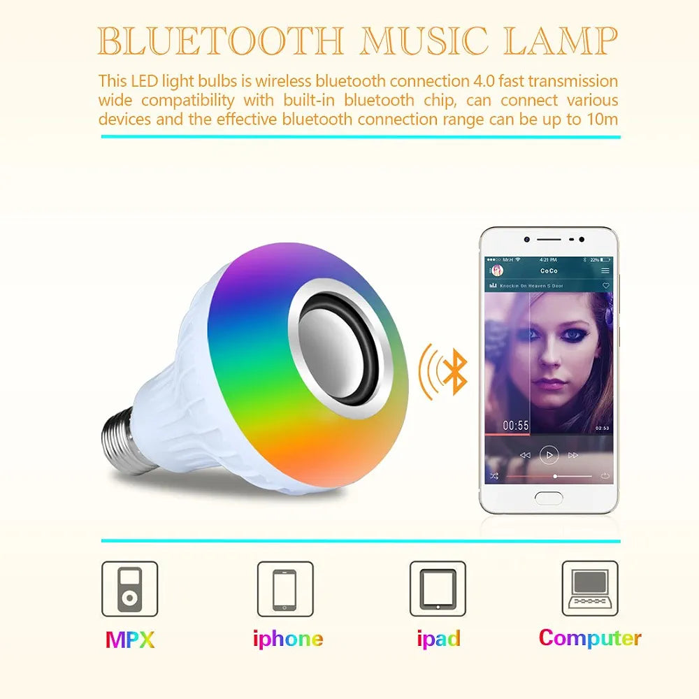( 5 adet ) 12W Bluetooth Hoparlörlü RGB Renkli LED Akıllı Ampul (Kumandalı) SANTRAL HAN