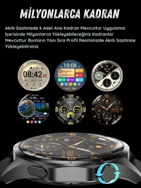 GT4 Max Premium Klasik Erkek Akıllı Saat Amoled Ekranlı Sesli Görüşme Yapan NFC,GPS,Spor Takibi,Rehber Kaydı Android&iOS İphone Huawei Xiaomi Uyumlu Kol Saati - A3J - KolayMagza