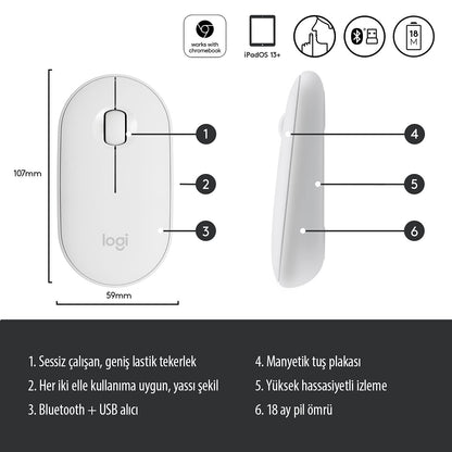Logitech m350 slim silent modern office wireless mouse with Bluetooth and 18-month battery life - G4X