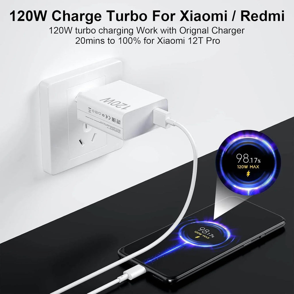 Xaomi 120w saniyeli turbo destekli usb çıkışlı başlık ve usb typec kablo şarj seti - S3D - KolayMagza KM Technology