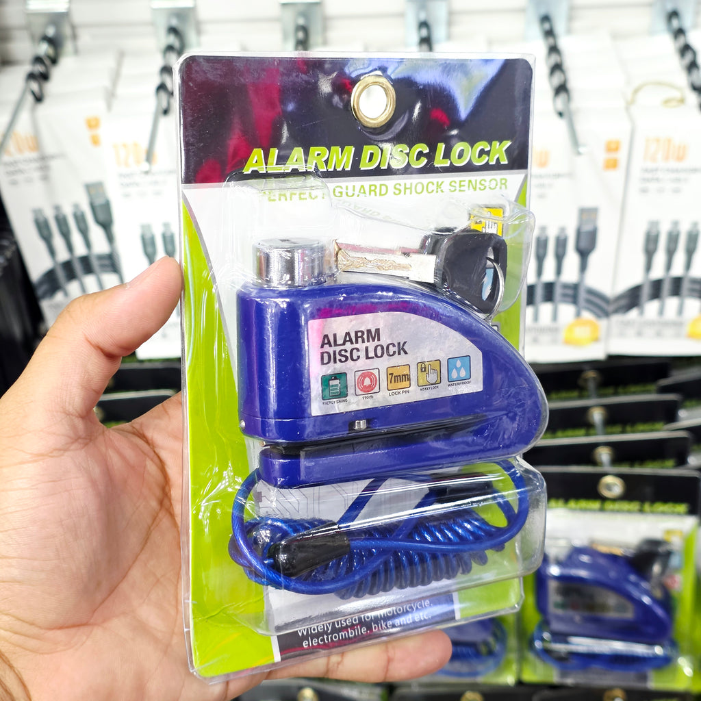 Alarmlı Motosiklet Disk Kilidi - 110 dB Sarsıntı Sensörlü Su Geçirmez Bisiklet ve Elektrikli Scooter Kilidi + Hatırlatıcı Kablo