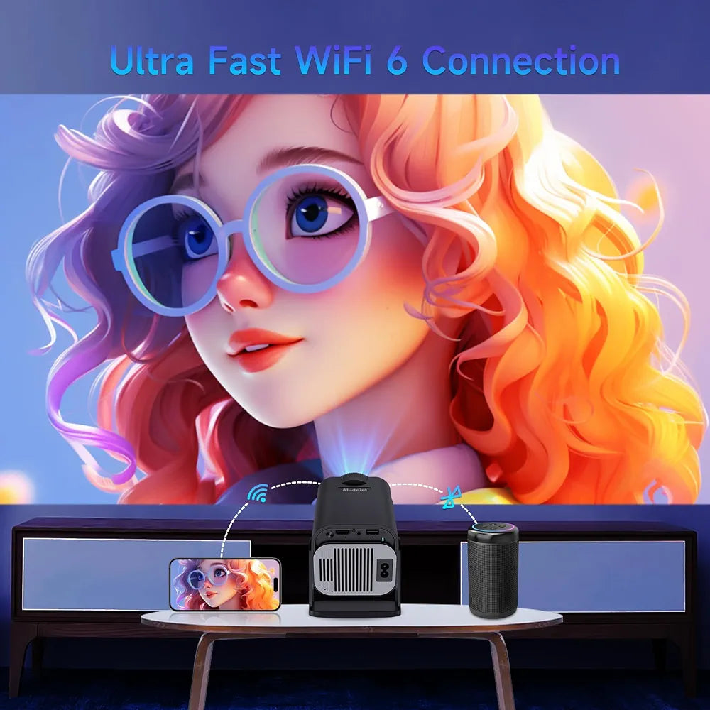 HY320 Mini 4K Destekli Akıllı Taşınabilir Projeksiyon Cihazı - Android 11, Dual WiFi 6, Bluetooth 5.0 Siyah Ev Sineması Ev Tipi Projektör